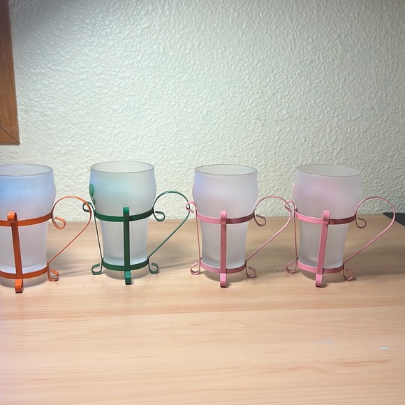 Vintage Set of 4 Soda Mug Glasses Metal Handle 1960’s Mid Century Fountain Shop - Picture 6 of 6